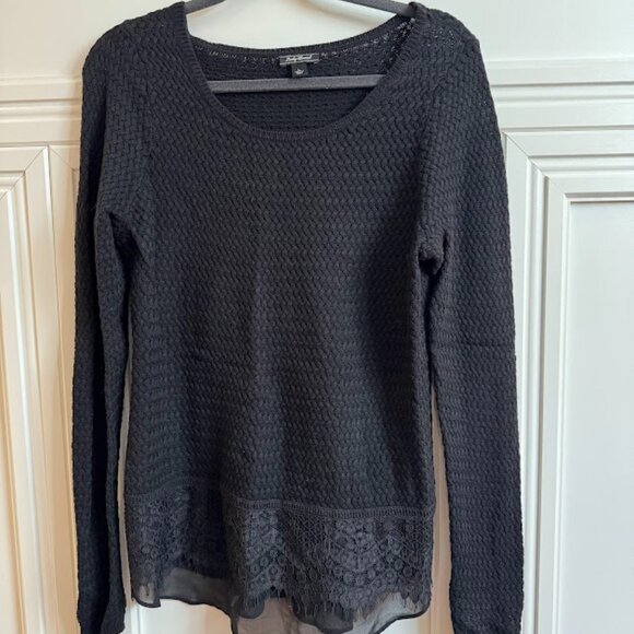 Lucky Brand Black Lace-Trim Sweater - Size L - Picture 1 of 4